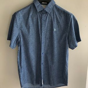 Penguin men blue pattern short sleeve button down